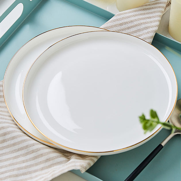 Bone China Dinnerware - Round Plate with Gold Rim