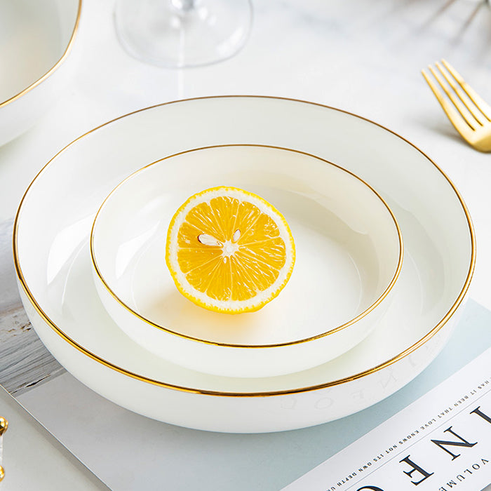 Bone China Salad Plate - White with Gold Rim