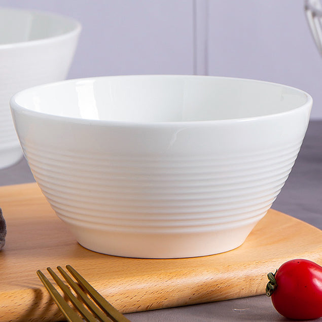 Bone China Round Bowl - Horizontal Ridges on Surface