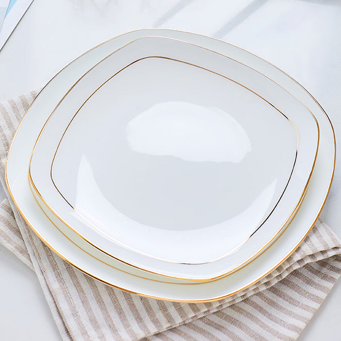 Bone China Flat Plate - Square with Curved Edge