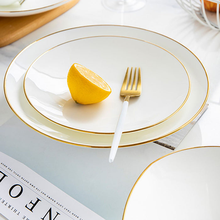 Bone China Dinnerware - Deep Plate with Gold Rim