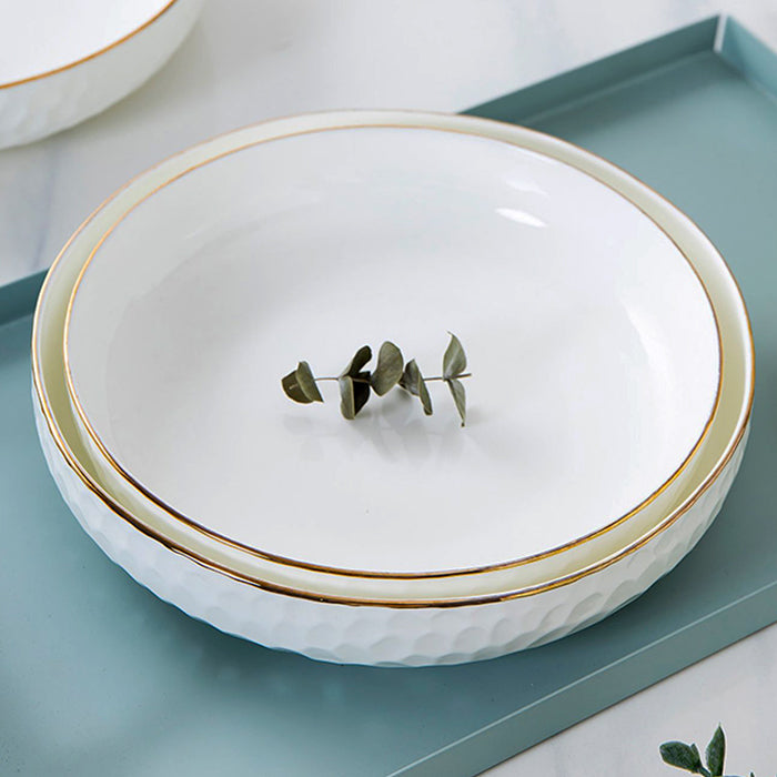 Bone China Round Plate - Golf Shaped Surface & Gold Rim