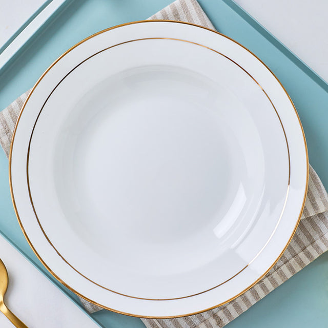 Bone China Soup Plate - White with Gold Rim