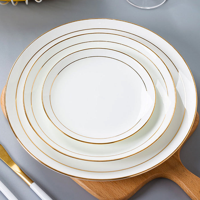 Bone China Dinnerware - Flat Plate with Gold Rim