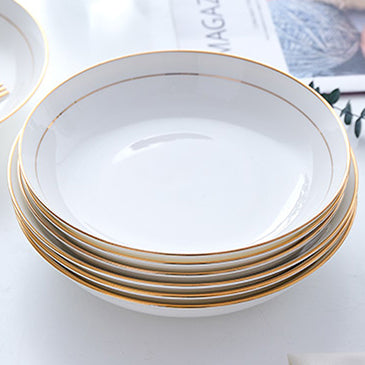 Bone China Dinnerware - Soup Plate with Gold Rim