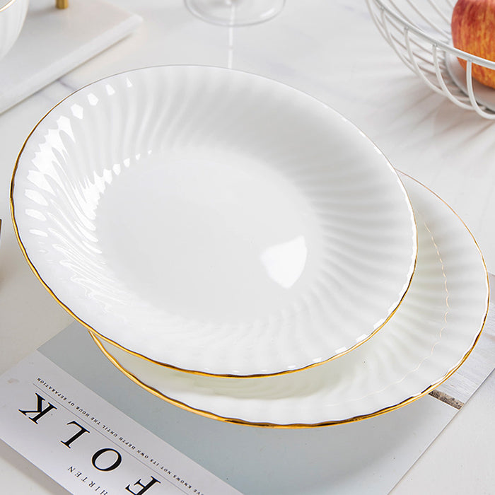 Bone China Round Plate - Ribbed Front Edge & Gold Rim