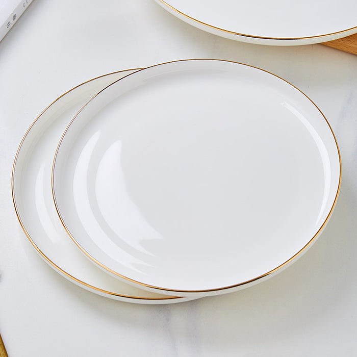 Bone China Dinnerware - Round Plate with Gold Rim