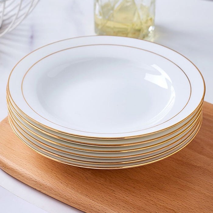 Bone China Soup Plate - White with Gold Rim