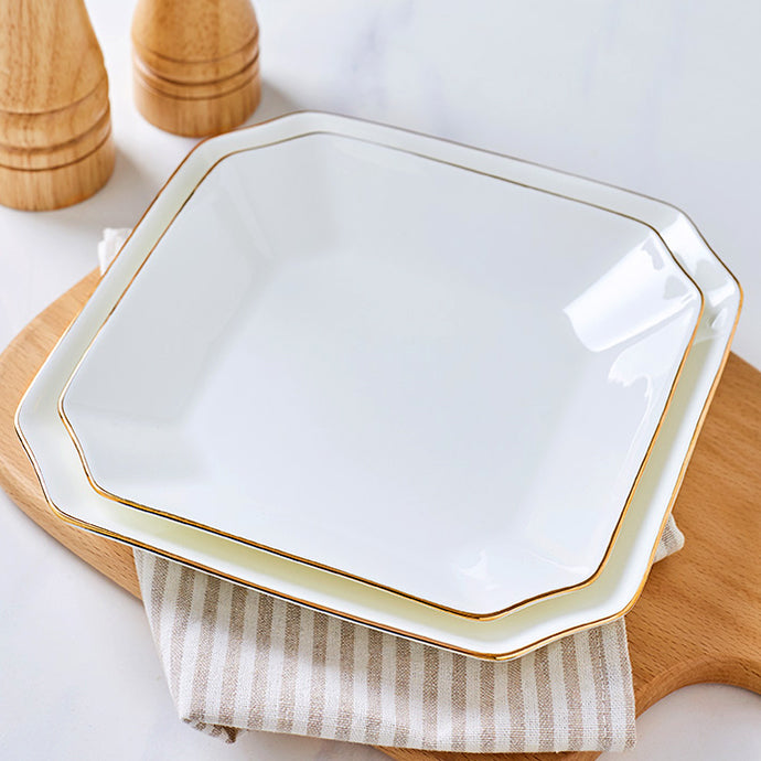 Bone China Dinnerware - Octagon Plate with Gold Rim