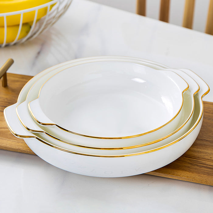 Bone China Dinnerware - Earred Dish with Gold Rim