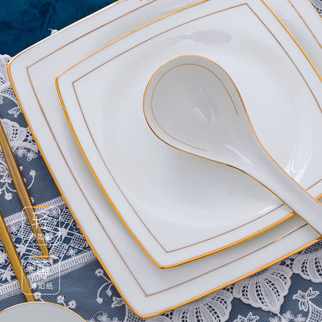 Bone China Dinnerware Set - Handcrafted Gold Inlay