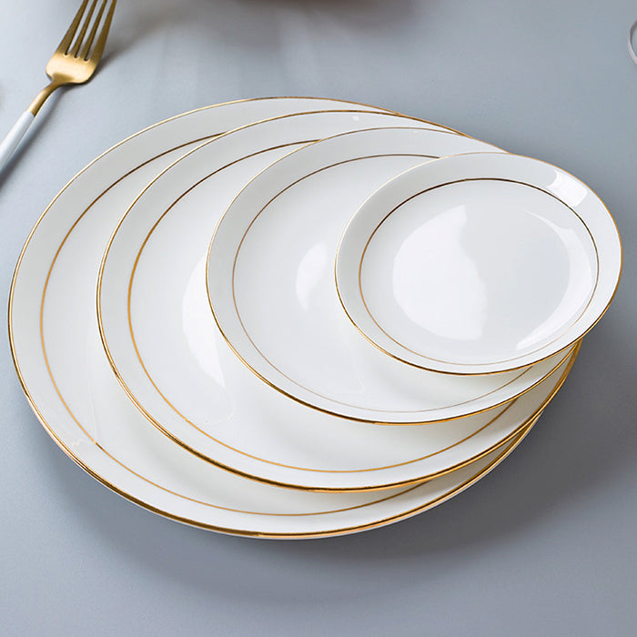 Bone China Dinnerware - Flat Plate with Gold Rim