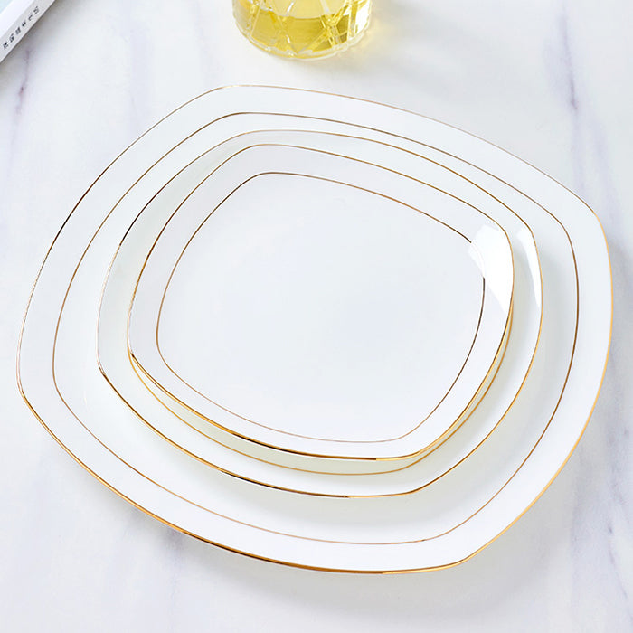 Bone China Flat Plate - Square with Curved Edge