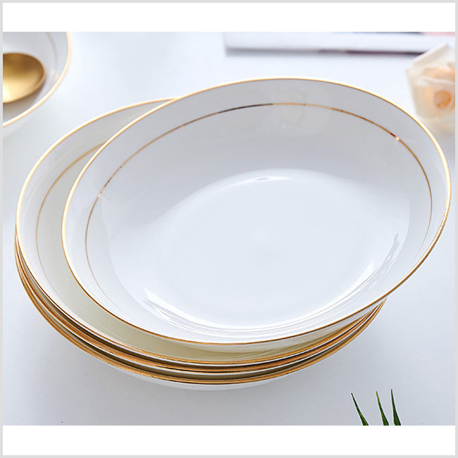 Bone China Dinnerware - Soup Plate with Gold Rim