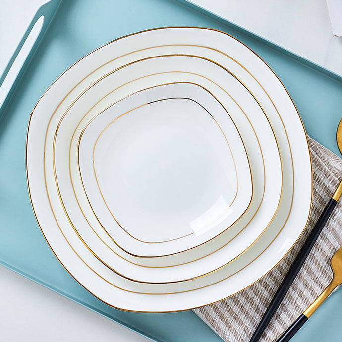 Bone China Deep Plate - Square with Curved Edge