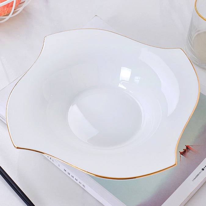 Bone China Deep Plate - Pinwheel Shaped with Concave Circle