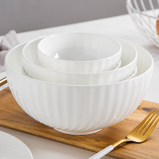 Bone China Round Bowl - with Curved Ridges