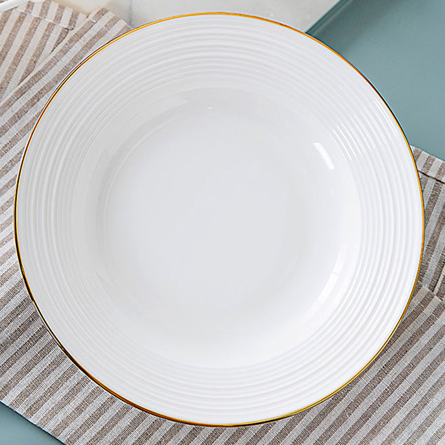 Bone China Round Plate - Front Ridges & Gold Rim