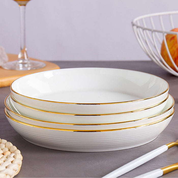 Bone China Round Plate - Horizontal Ridges & Gold Rim