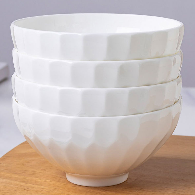 Bone China Tableware - Round Bowl with Hexagonal Ridges