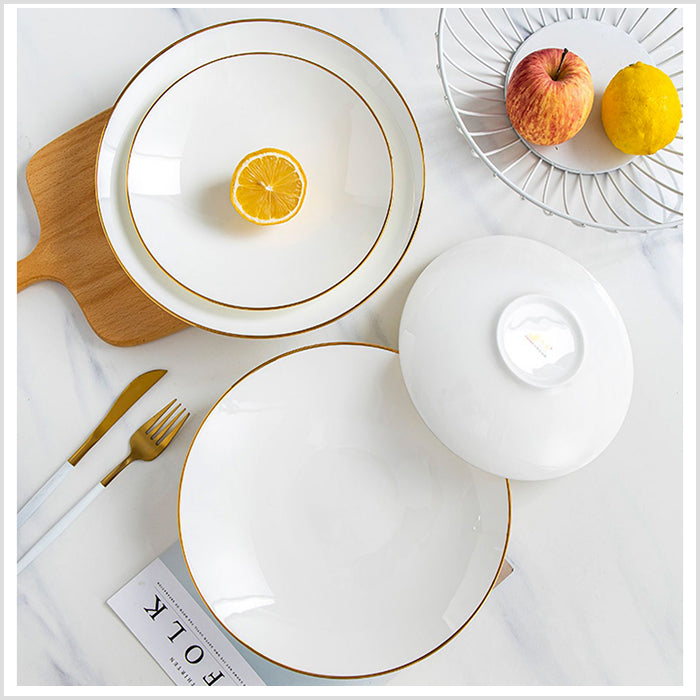 Bone China Dinnerware - Deep Plate with Gold Rim