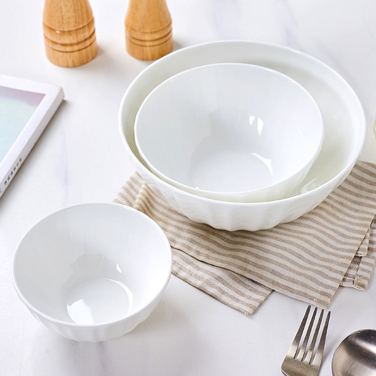 Bone China Ribbed Bowl - in Creamy White