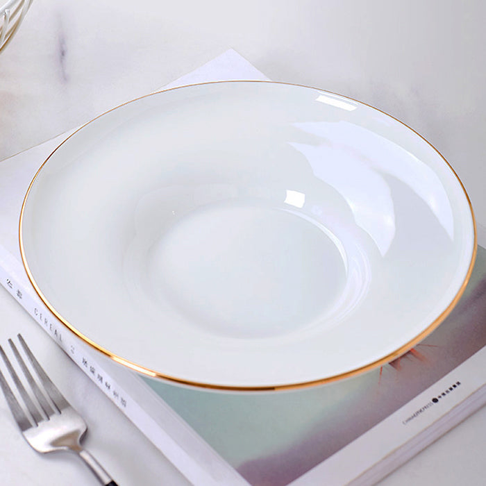 Bone China Dinnerware - Concave Plate with Gold Rim