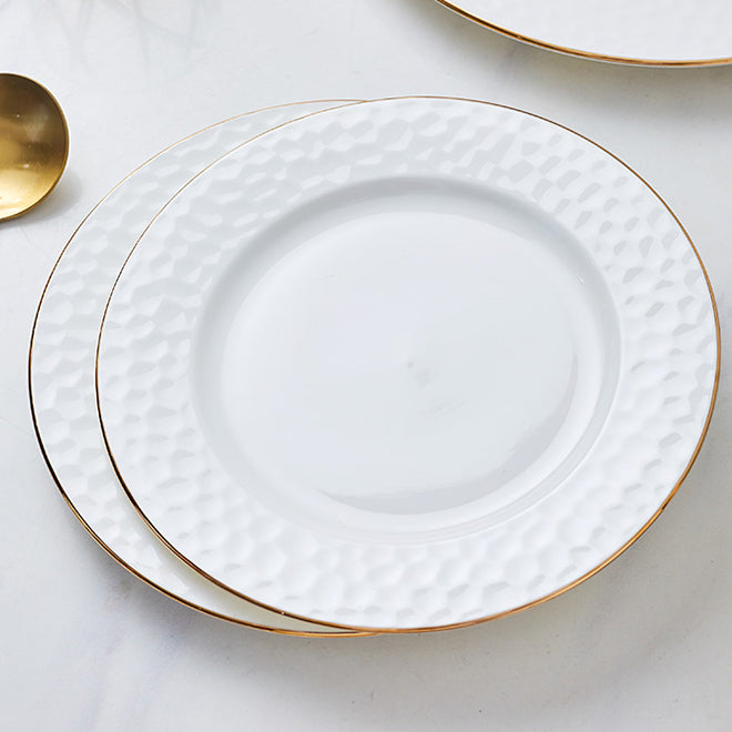 Bone China Round Plate - Golf Shaped Surface & Gold Rim