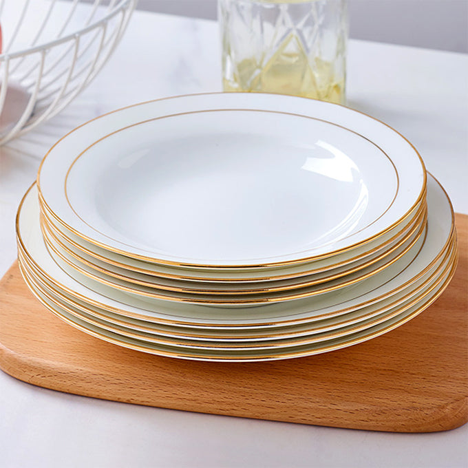 Bone China Soup Plate - White with Gold Rim