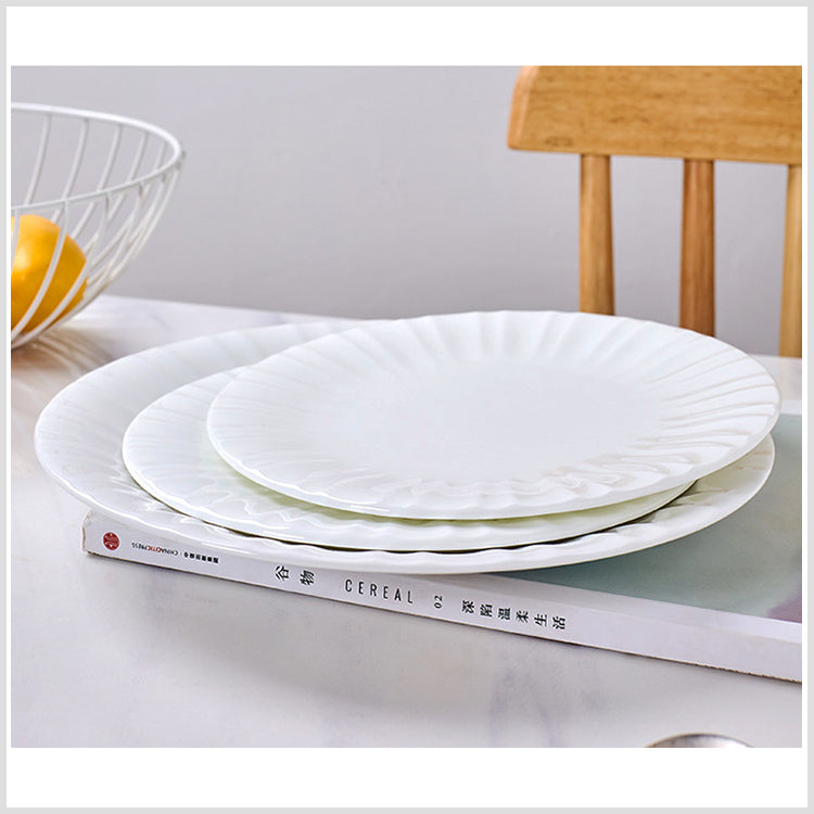 Bone China Round Plate - with Ribbed Front Edge