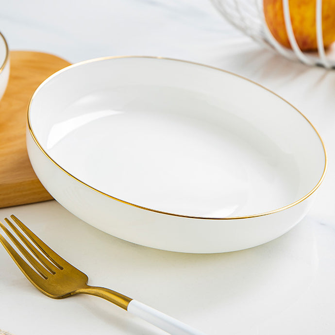 Bone China Salad Plate - White with Gold Rim