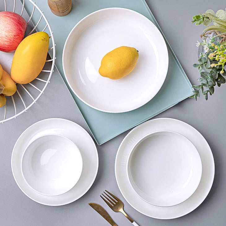 Bone China Dinnerware - Ribbed Plate in Creamy White