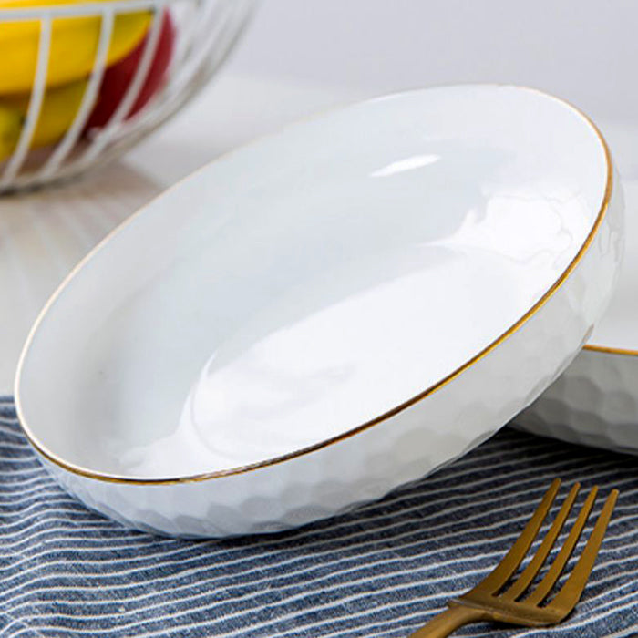 Bone China Round Plate - Golf Shaped Surface & Gold Rim