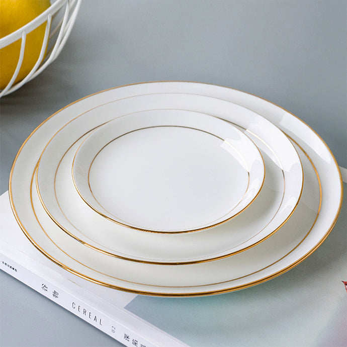 Bone China Dinnerware - Flat Plate with Gold Rim