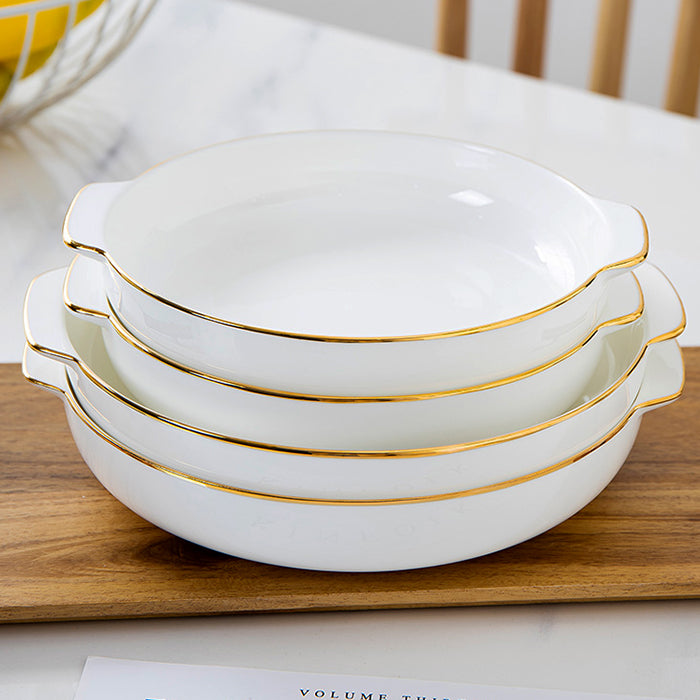 Bone China Dinnerware - Earred Dish with Gold Rim