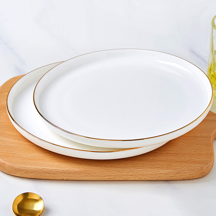 Bone China Dinnerware - Round Plate with Gold Rim