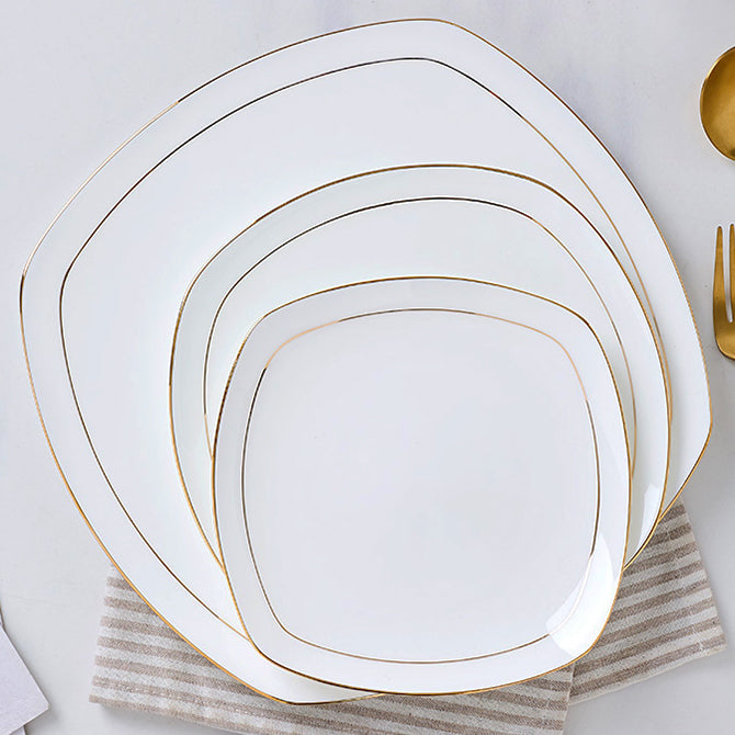 Bone China Flat Plate - Square with Curved Edge