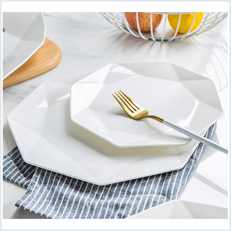 Bone China Dinnerware - Octagon Plate in Creamy White