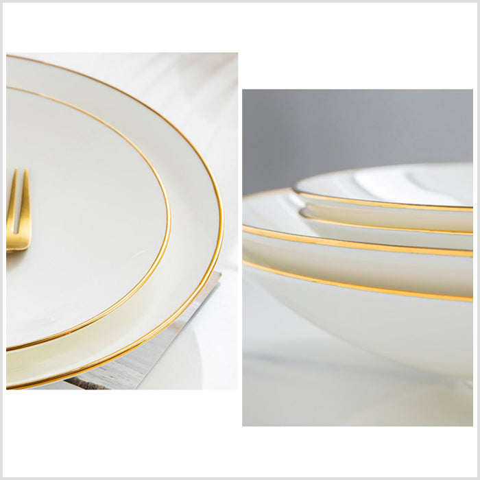 Bone China Dinnerware - Deep Plate with Gold Rim