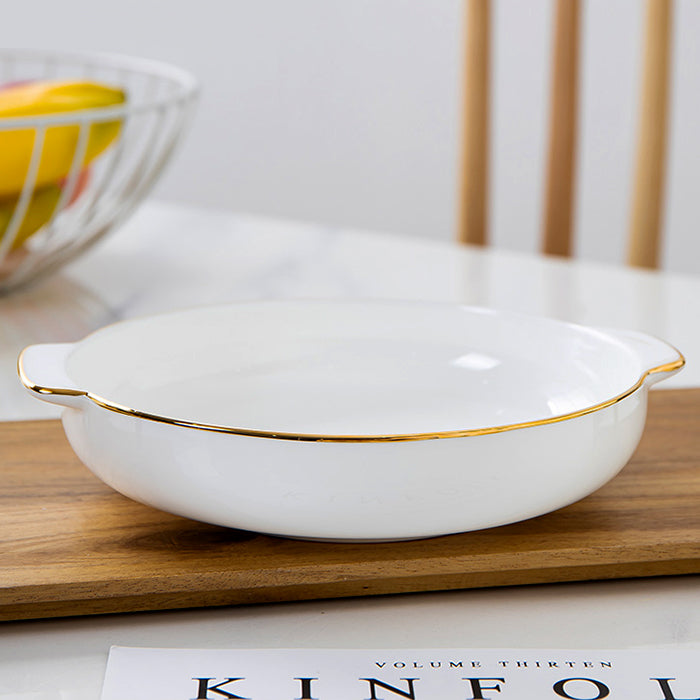 Bone China Dinnerware - Earred Dish with Gold Rim