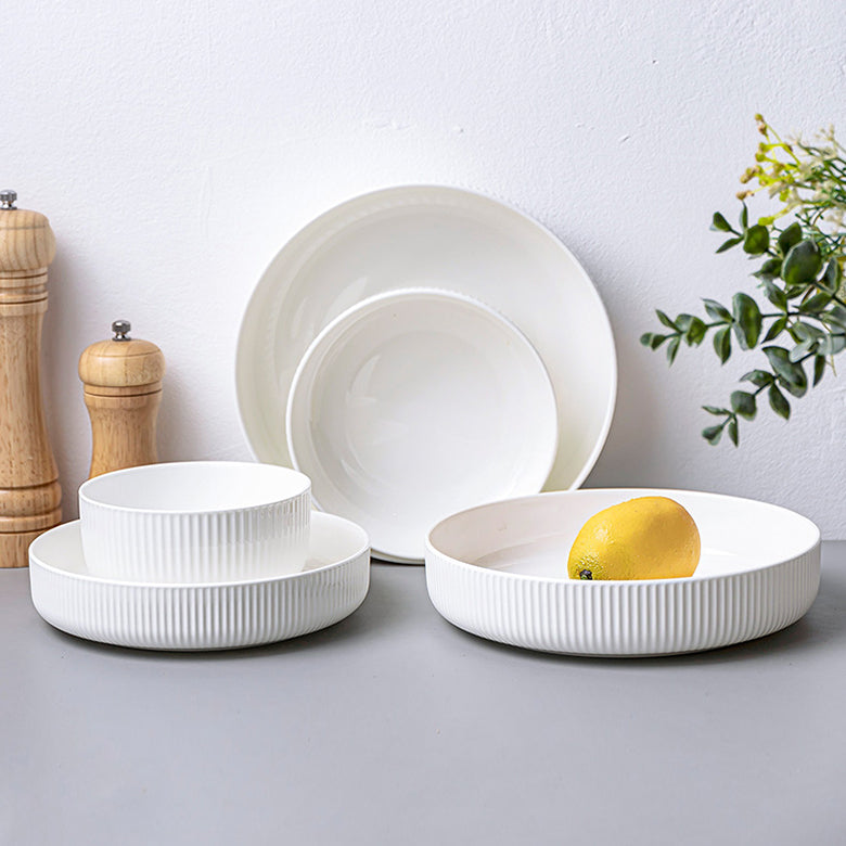 Bone China Dinnerware - Ribbed Plate in Creamy White