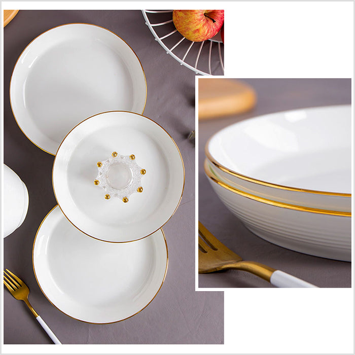 Bone China Round Plate - Horizontal Ridges & Gold Rim