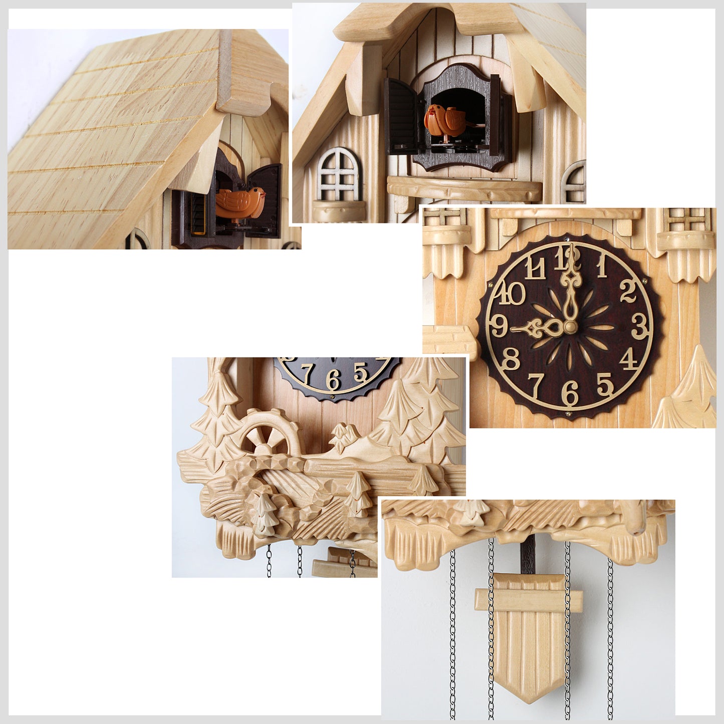 30" Cuckoo Clock of Natural Wood - Bird Chirping