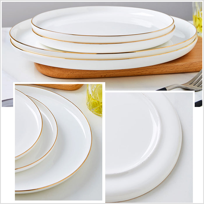 Bone China Dinnerware - Round Plate with Gold Rim