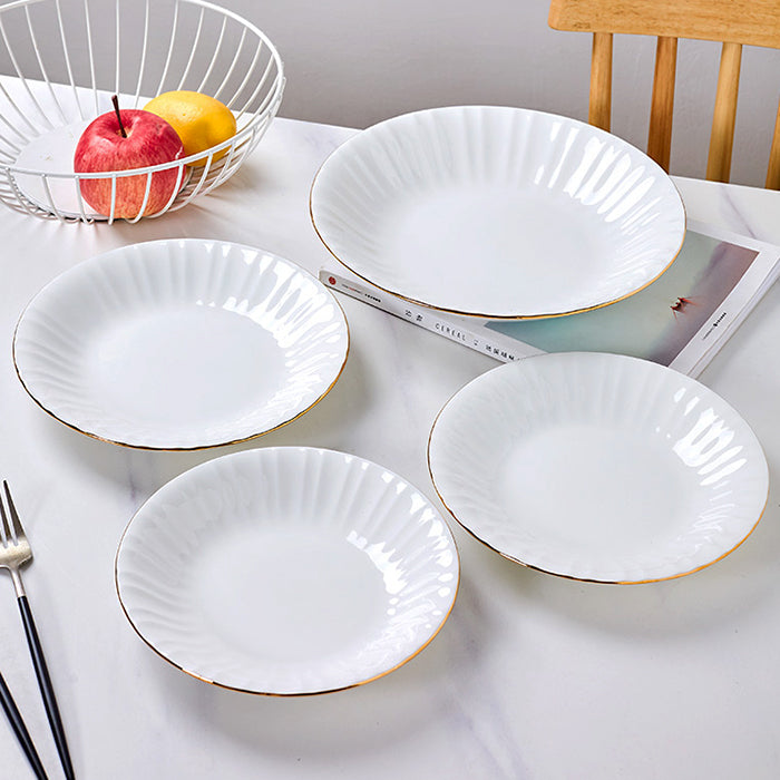 Bone China Round Plate - Ribbed Front Edge & Gold Rim