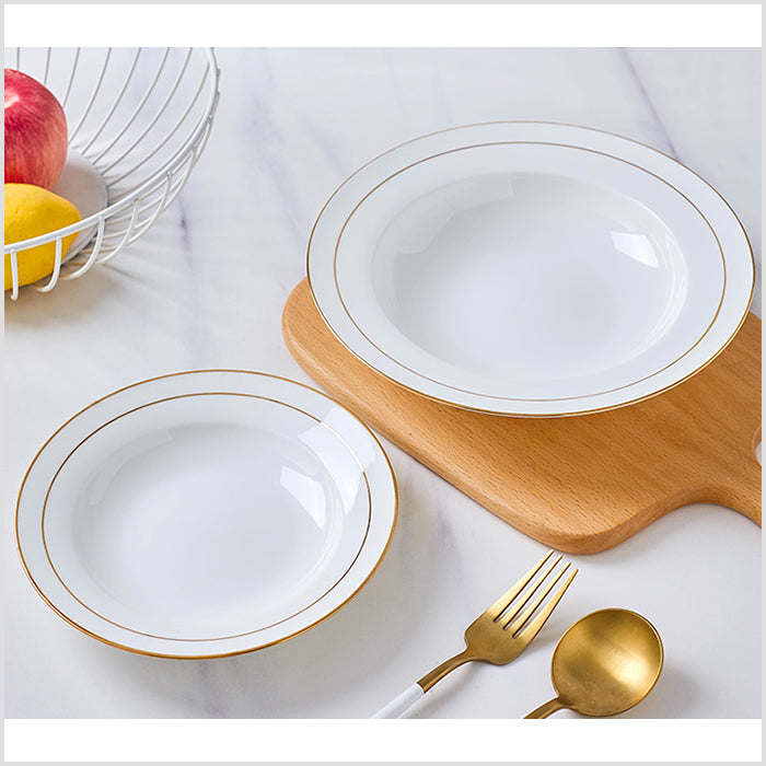 Bone China Soup Plate - White with Gold Rim