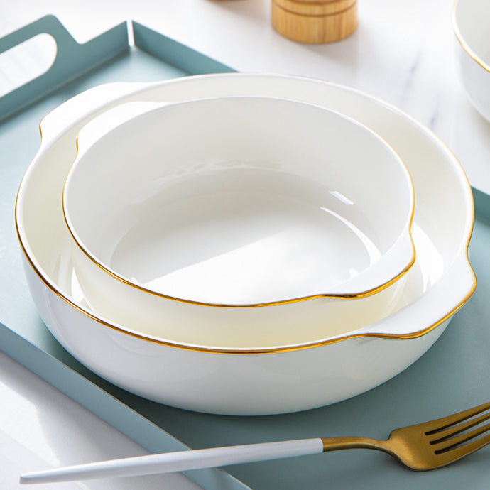 Bone China Deep Dish - with Ears & Gold Rim