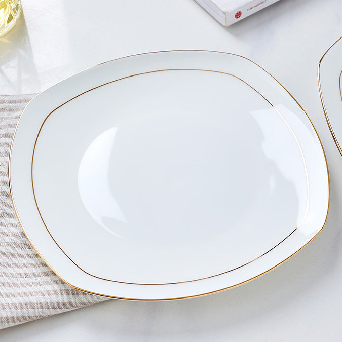 Bone China Flat Plate - Square with Curved Edge