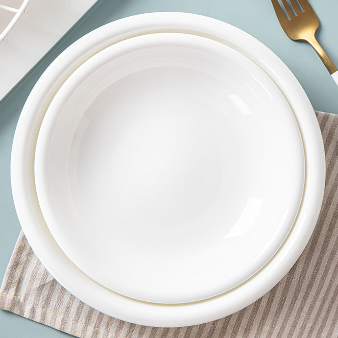 Bone China Dinnerware - Round Plate with Curved Rim