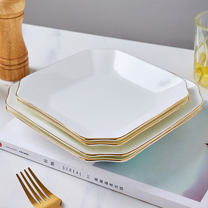 Bone China Dinnerware - Octagon Plate with Gold Rim